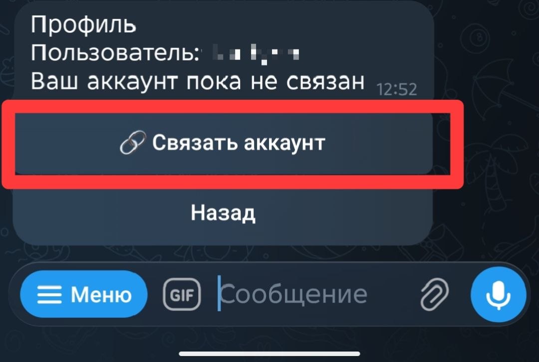 Страница профиля с выделенной кнопкой Связать аккаунт